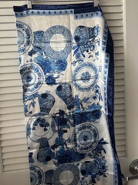 Blue and White Porcelain Print “Silk” Scarf
